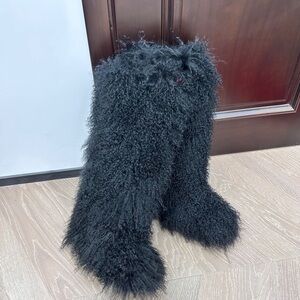 Stylish Black Over the genuine Fur Knee Boots
